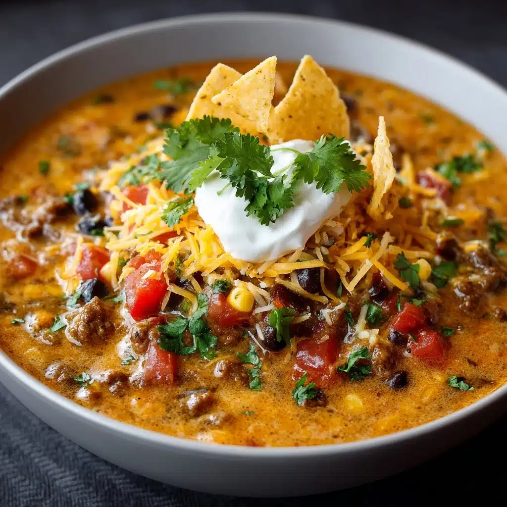 Creamy Cheesy Ground Beef Taco Soup Recipe - Recipe Image