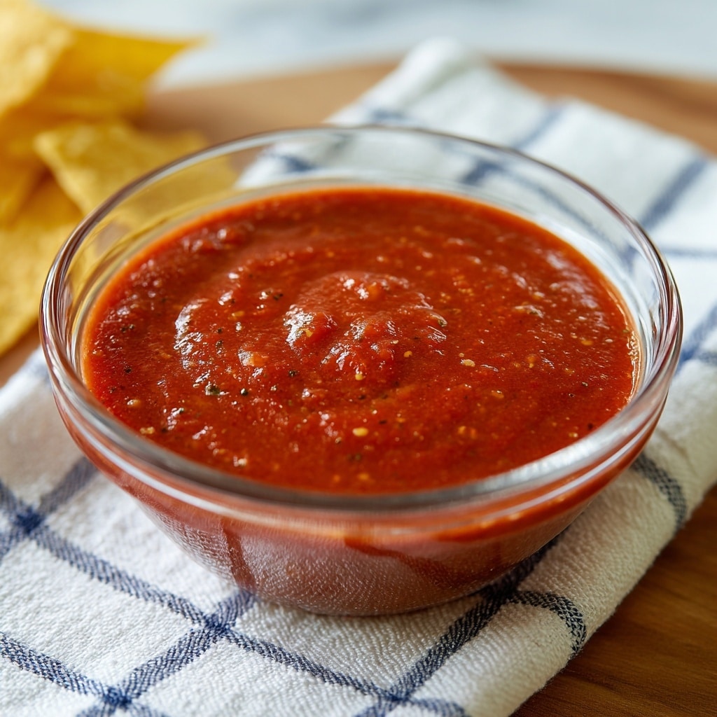 A clear glass bowl filled with bright red ketchup sits on a white cloth with blue stripes, placed on a wooden surface. To the right, a white paper cone is tipped over, spilling golden yellow French fries with a crispy texture. Some fries are scattered in the foreground, slightly blurred. The background is a dark, soft-focused space. photo taken with an iphone --ar 4:5 --v 7