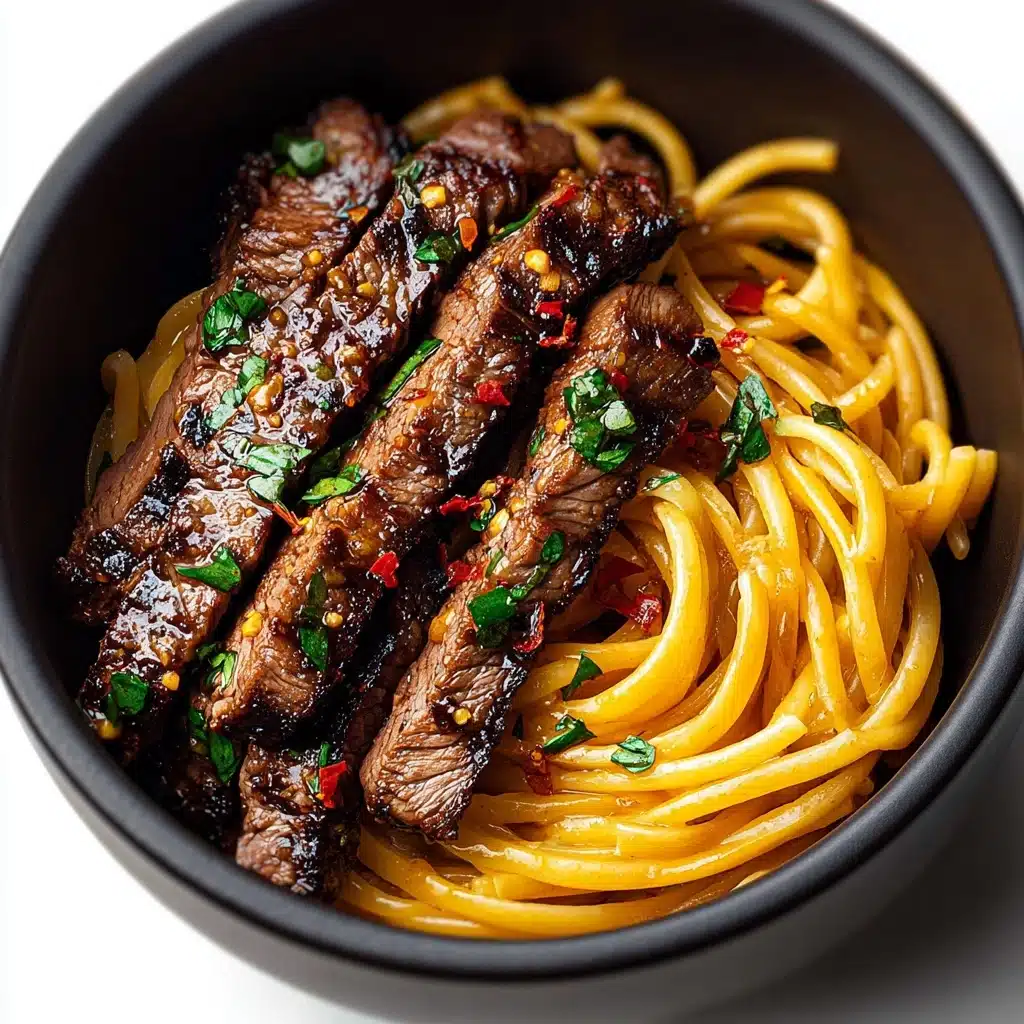 Sweet And Spicy Garlic Steak Pasta Recipe - Recipe Image