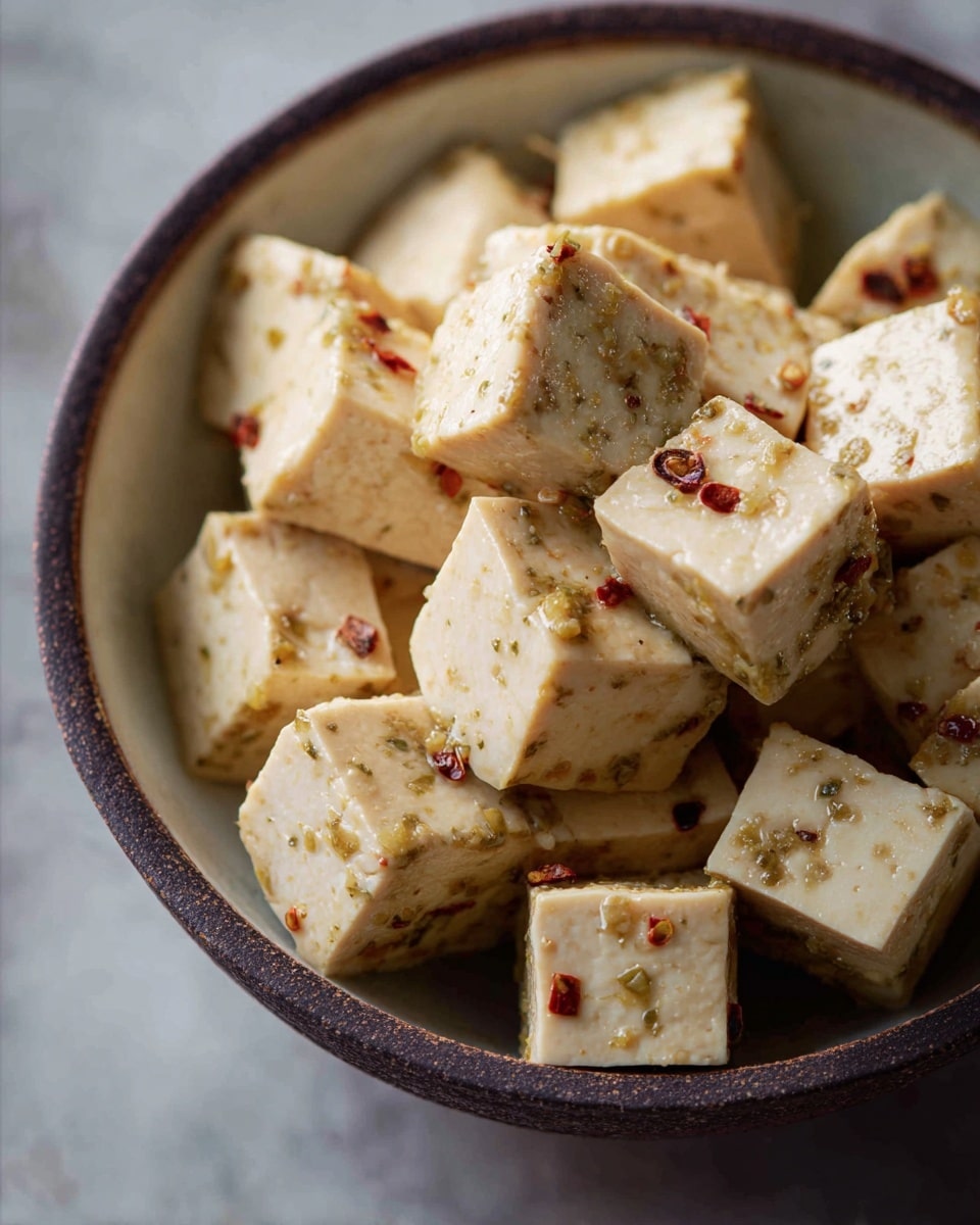 A white bowl filled with bright red watermelon cubes as the base layer, topped with small crumbles of white cheese scattered over the watermelon, and finely chopped green mint leaves sprinkled on top for color and texture contrast; the bowl is placed on a white marbled textured surface. photo taken with an iphone --ar 4:5 --v 7