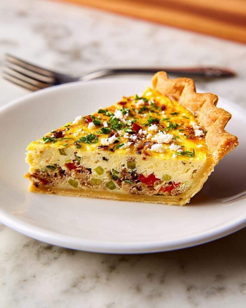 Sausage, Veggie, and Cheese Quiche in a Buttery Pie Crust Recipe