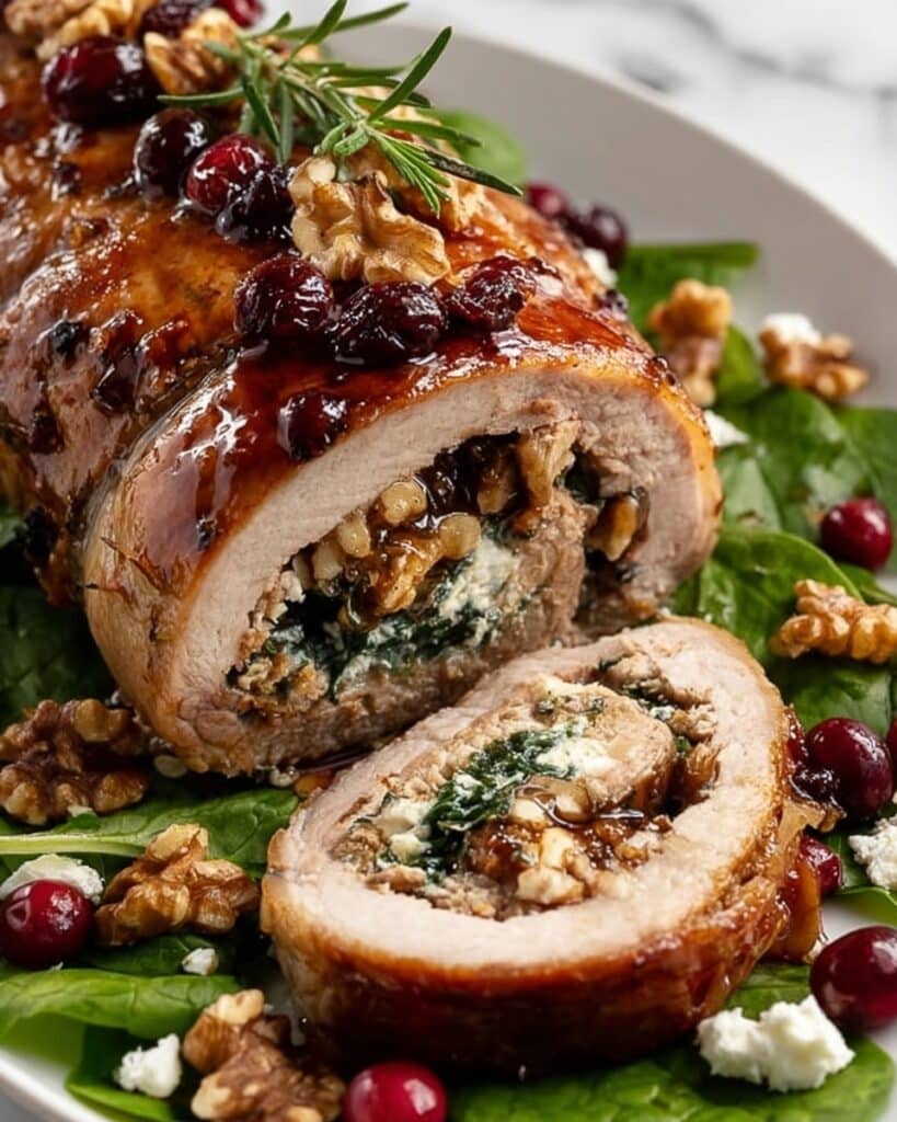 Christmas Stuffed Pork Tenderloin with Cranberries, Spinach, and Goat Cheese Recipe