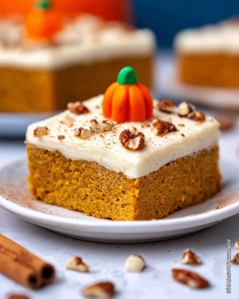 Pumpkin Sheet Cake with Cream Cheese Frosting and Nut Garnish Recipe