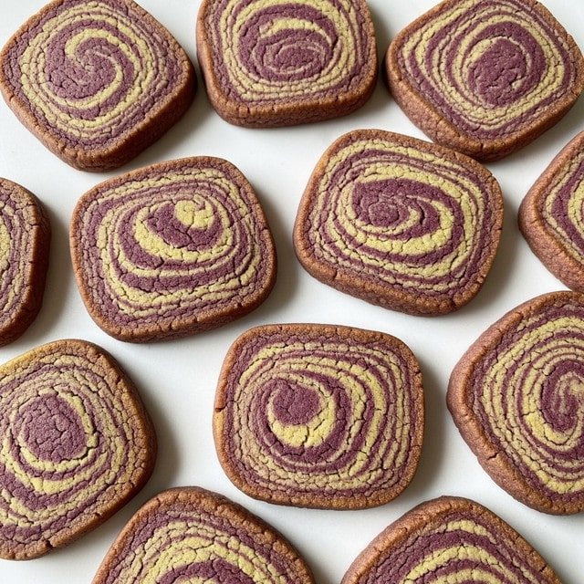 Zebra-Striped Matcha Taro Shortbread Cookies Recipe