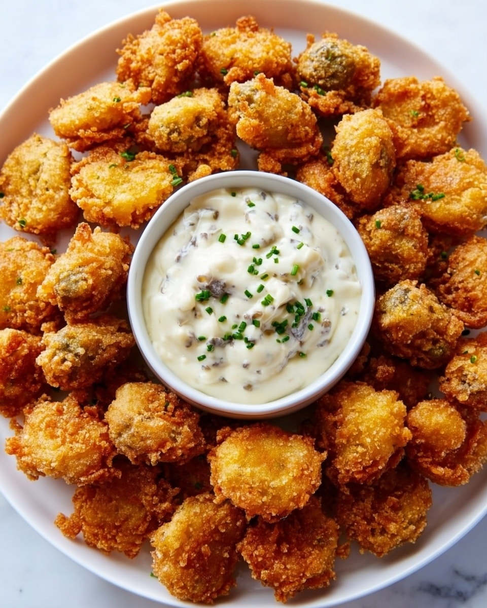 The image shows a white plate full of small, golden-brown fried balls with a crispy, crunchy texture. In the center of the plate is a small white bowl filled with creamy white sauce, garnished with small green herbs on top. The fried balls surround the sauce closely, and the white marbled surface is visible at the plate edges. photo taken with an iphone --ar 4:5 --v 7