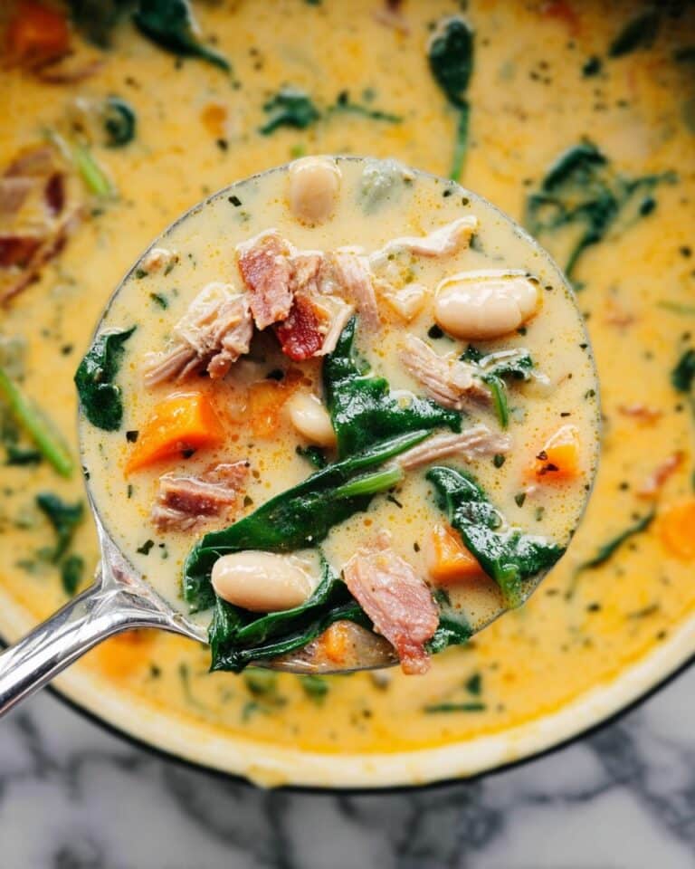 Ham and White Bean Soup with Spinach and Cream Recipe