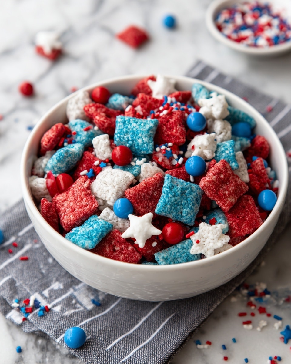 Red, White, and Blue Muddy Buddies Recipe