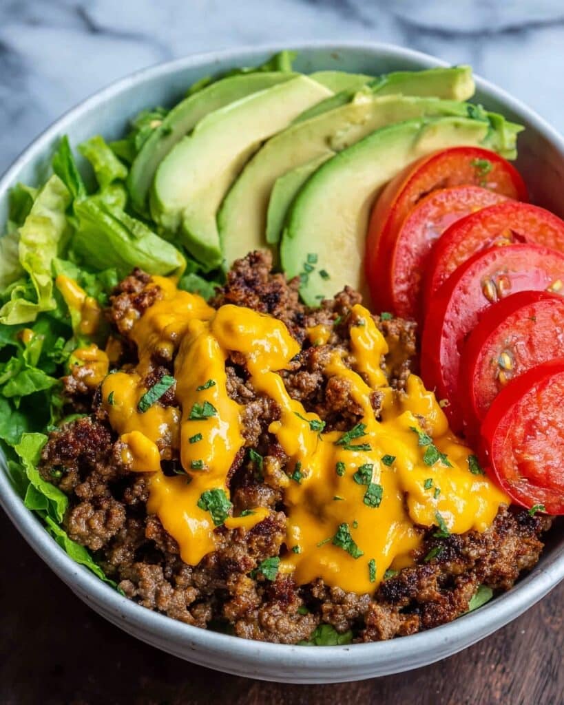 High-Protein Cheeseburger Bowls Recipe – Low-Carb Meal Prep with Ground Beef & Burger Sauce Recipe