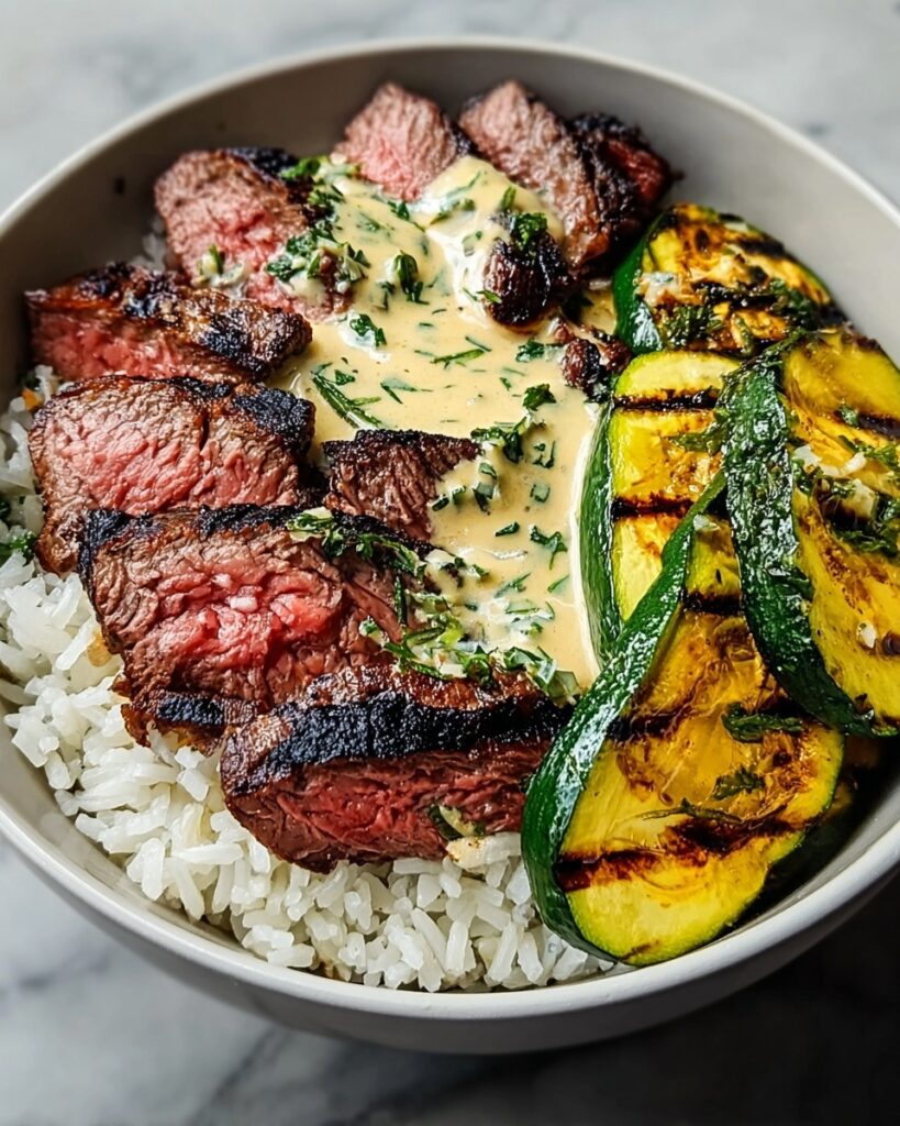 Grilled Steak Bowl with Sauce & Grilled Zucchini Bliss Recipe