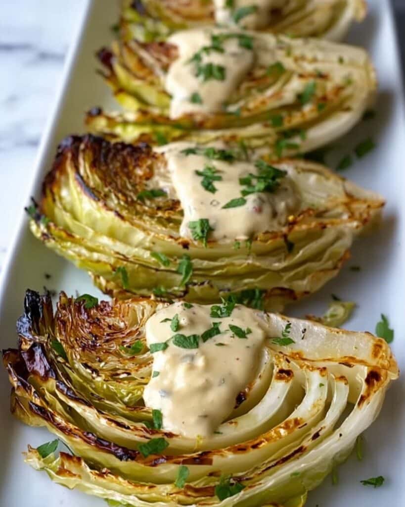 Roasted Cabbage Wedges with Onion Dijon Sauce Recipe